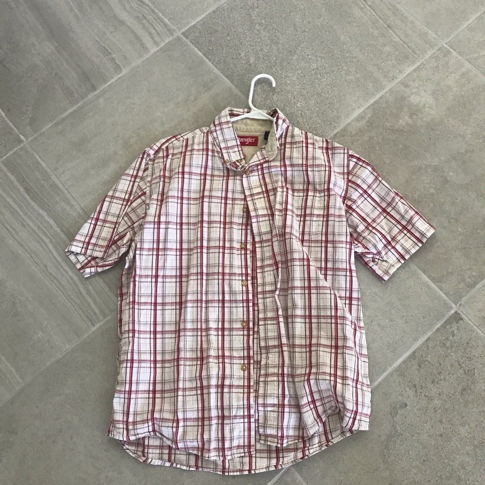 red plaid button up